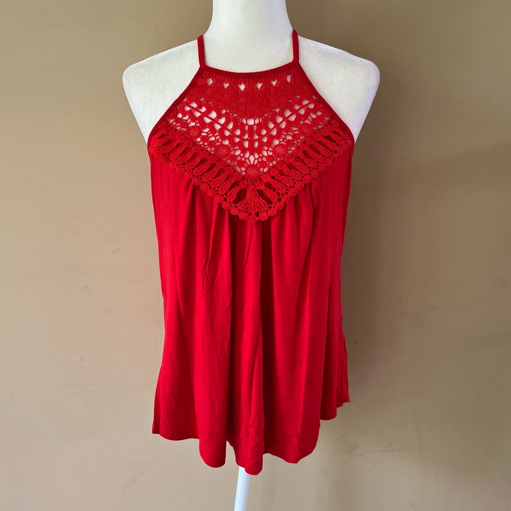 Bluetime Large Women’s Red Crochet Sleeveless Shirt Dressy Tank Top